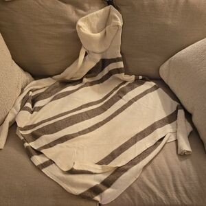 LOFT Cream and Brown Knit Sweater Pancho